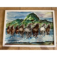 8 Horse Paintings Running Watercolor Painting A3/29.7x42cm With Glass Frame Can Be Hung And Set Up S