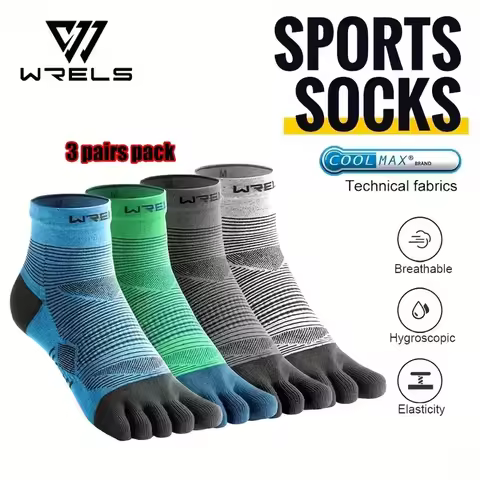 WRELS 1/3pairs Toe Socks COOLMAX Five Finger Socks Athletic Running Grip Quick Dry Breathable Perfor