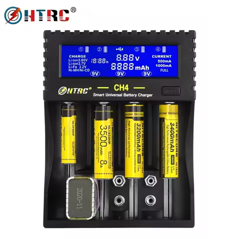 HTRC 4 Slots 18650 Battery Charger Li-ion Li-fe Ni-MH Ni-CD LCD Smart Fast Charger For 26650 6F22 9V