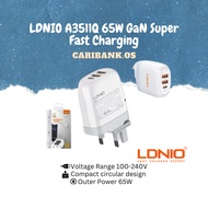 LDNIO A3511Q 65W GaN Super Fast Charging QC3.0 + PD 65W UK Charger Travel Charger