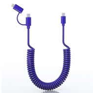 Coiled USB C to USB C and Lightning Cable 2 in 1 - Curly USB C Cable Car Charger Cord Android Auto A
