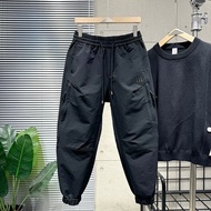 2025New autumn and winter men's cargo pants, loose-fitting cropped pants, trendy black quick-dry har