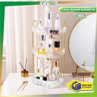 FH-K173 360 Degree Rotating Cosmetic Rack 3 Tiers Makeup Organizer Rack/ Multipurpose Storage Box St