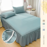 Plain Bed Skirt Solid Color White/Grey/Yellow/Blue Bedsheet With Lace Soft Bedskirt Mattress Protector Queen Size