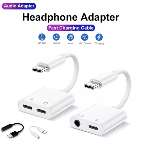 2-in-1 OTG Adapter For iPhone 16 15 14 Pro Max USB C to 3 5 mm Jack Type-C Charging 3.5mm Aux Cable 
