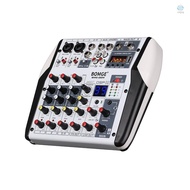 BOMGE 6 Channel DJ Audio Sound Mixer Professional Soundboard Stereo Recording MP3 USB BT Input 48V Phantom Power 99 DSP Processor Large Screen with Switch Indication