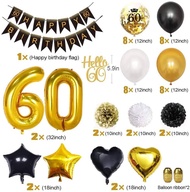 Women Men 60th Birthday Decorations Black Gold 60th Birthday Balloons Paper Pom Poms Confetti Happy