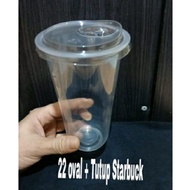 22 oz Oval 9 & 10 gram glass + strawless lid (starbuck) contents 1 roll 50 pcs cup plastic with lid