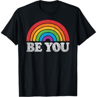 Men's cotton T-shirt LGBTQ Be You Gay Pride LGBT Ally Rainbow Flag Retro Vintage T-Shirt Small