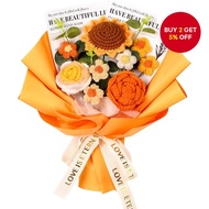 Crochet Floral Bouquet, Knitted Orange Sunflower Rose Daisy Bouquet For Mothers Fathers Day Graduati