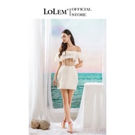 LOLEM DO188 bodycon dress with off-the-shoulder, ruffled chest, durable and comfortable mesh fabric