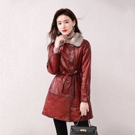 Haining Genuine Leather Jacket Women's Mid-Length Mink Fur Collar Sheepskin Down Jacket Women's Thick Seamless Down Jacket
