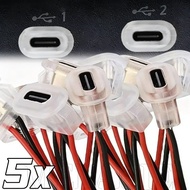 Type-C Female Socket - 5V 3A 2-Pin Copper Core Injection-Molded Charging Port - Red/Black Wire Conne