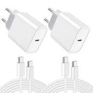 20W EU Fast Charging Adapter Set, USB C Wall Charger + 3.3Ft/100cm Type C To Type C Braided Data Cab
