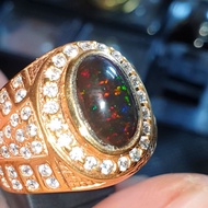 cincin tanduk bule batu kalimaya black opal asli banten