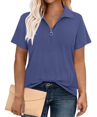 RITERA Plus Size Tops for Womens Polo Shirt Zipper Tshirt Office Business V Neck Tunic Work Blouses