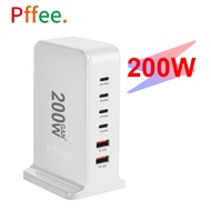 Pffee 200W USB C Charger 6 Ports GAN 3 100W 30W Type C Travel Charger Fast Charging Station For Phon