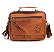 Chinatown Leather กระเป๋าสะพายผู้ชายหนังวัวแท้ หูจับ ฝาหน้า สายหนัง แนวนอน สีน้ำตาลแทน และ น้ำตาลเข้