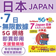 開心電訊 - 【日本】7日無限數據+5G網絡高速不限速丨數據卡 上網咭 sim卡丨網絡共享 即買即用 方便快捷 支援雙網絡