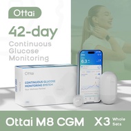 3ชิ้น Ottai CGM ระบบการติดตามระดับน้ำตาลกลูโคสต่อเนื่องไม่มีการสแกน/ไม่มีการประกอบ Glucomometer แบบไ