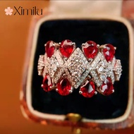 XIMILU💖Luxury Original Ruby Ring Girls Jewelry silver 925 original ring for women rings men korean jewelry cincin lelaki cincin perempuan couple cincin emas korea 戒指