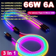 LK65 1.2M 3 In 1 Charging Cord Micro USB Type-C USB Mobile Phone Color Luminescence Charging Cables 