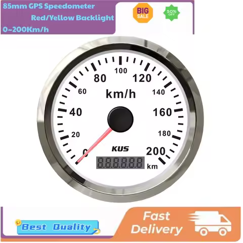 KUS 85mm GPS Speedometers 0-200Km/H Speed Indicators Sus316 Bezel with GPS Antenna 9-32v Working Vol