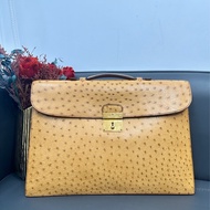 Hermes愛馬仕公事包沙灘金鴕鳥皮金扣圓圈s刻