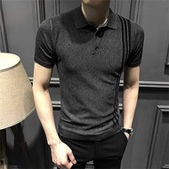 WZHZJ Summer Lapel T-shirt Men's High-end 2021 New Men's Ice Silk Polo Shirt Knitted Short-sleeved T-shirt Men's (Color : Gray, Size : XXL code)
