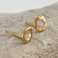 K24 純金槌目圓環針式耳環 (單耳)