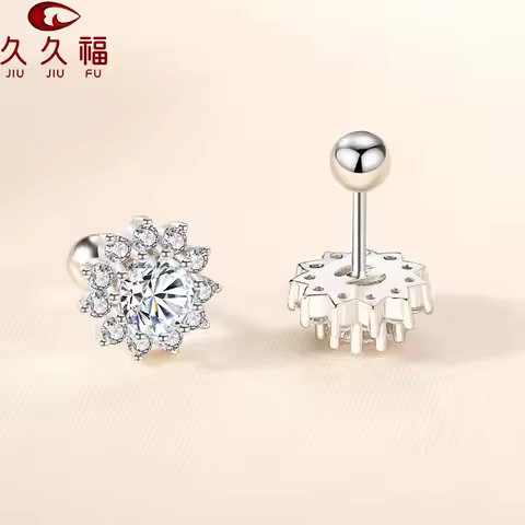 Light Luxury Sunflower Screw Earring for Women, PT950 Platinum Inlaid 0.5 Carat Moissanite, suitable