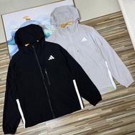 Adidas 23M反光遮陽外套男士運動服皮膚衣防風衣連帽夾克防曬服外套寬鬆版型 3M反光設計夜跑步安全 防曬 UV 防水 防風 風衣 開衫 衝鋒衣 外褸 男女同款 女裝 男裝 Jacket 風褸 P