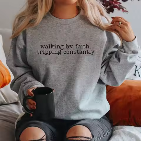 Walking By Faith Tripping Constantly Sweatshirt Inspirational Hoodie Christian Sweatshirt for Women 