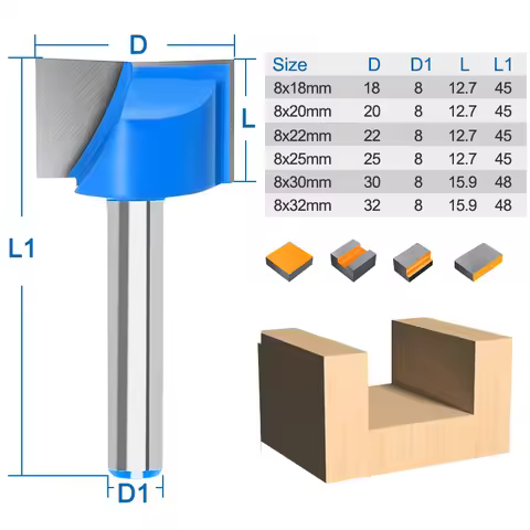 XUCHUAN 1pc 8mm Shank 18/20/22/25/30/32mm Bottom Cleaning Router Bit Carbide CNC End Mill Wood Milli