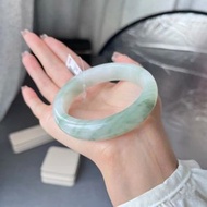 翠手鐲 雪翠金絲玉A級翡翠飄花圓條鐲子 玉石中條手鐲