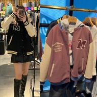 🌷日牌（黑/粉）預購 moussy 潮牌 減齡 夾棉混羊毛 棒球褸外套