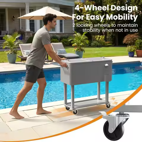 Wheeled Patio Cooler 80 Qt Wheeled Patio Cooler Cart,Portable Rolling Ice Chest With Handles For Poo