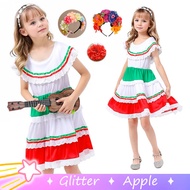 Traditional Mexico Costume White Dress For Kids Girl Garland Day of the Dead Festival National Day F
