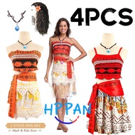 READY STOCK：Disney Animation Ocean Moana Costume for Women Adults Kids Cosplay  Necklace Wig Moana D