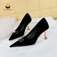 Elegant High-Heeled Shoes with Metal decorative buckle Woman Pumps Suede Pointed Toe High Heels for 