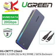 UGREEN CM777 USB-C 3.2 GEN 2X2 TO M.2 NVME / SATA SSD ENCLOSURE/ 20GBPS HIGH-SPEED DATA TRANSFER / R