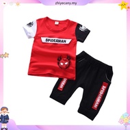 80-120 Baby Boys Two Piece Set Cartoon Spiderman Letter Printing Short Sleeved T-shirt+shorts Suit f