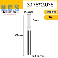Huhao - (05 bits) CNC cutting knife bit 3A 3.175x2x8, 1 flat bottom blade for cutting Mica, Alu-Comp