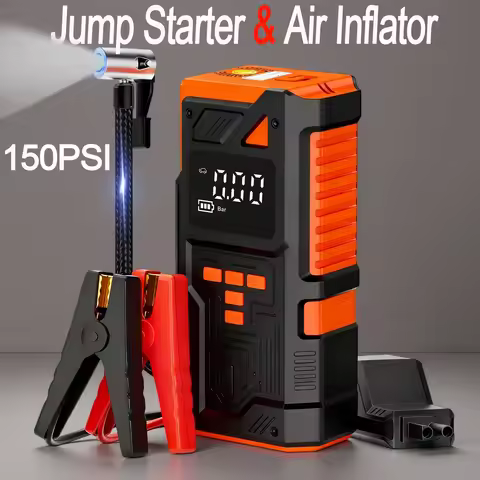 12V Portable Car Emergency 5-in-1 Device: Jump Starter + Air Pump - 8.0L Gas/6.0L Diesel, 10.2 ATM, 