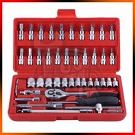 46pcs 1/4" CR-V Socket Box Wrench Set Combination Wrench Ratchet Spanner Automotive Hand Tools Socke