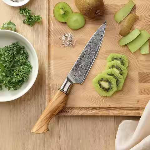 HEZHEN 5 inches Utility Knife 67 Layer Damascus Steel Cook Knife Pretty Knife Olive wood Kitchen Kni