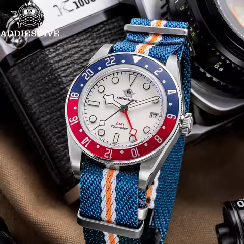 ADDIESDIVE Luxury 515-24H GMT Men's Watch Diver 200m Bubble Mirror Glass BGW9 Super Luminous Stainle