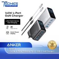 Anker Charger 140W, 4-Port Foldable PD 3.1 USB-C GaN Charger with 240W USB-C Cable - (Black/Silver)