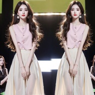 Nữ Tao ngọt ngào Áo Vét màu hồng dài một dòng váy hai mảnh