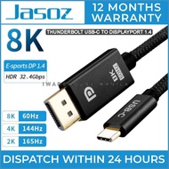 Jasoz USB C DisplayPort Cable Thunderbolt 3 to DP 8K 60Hz 4K 144Hz 165Hz Wire USBC HD Video 32.4Gbps